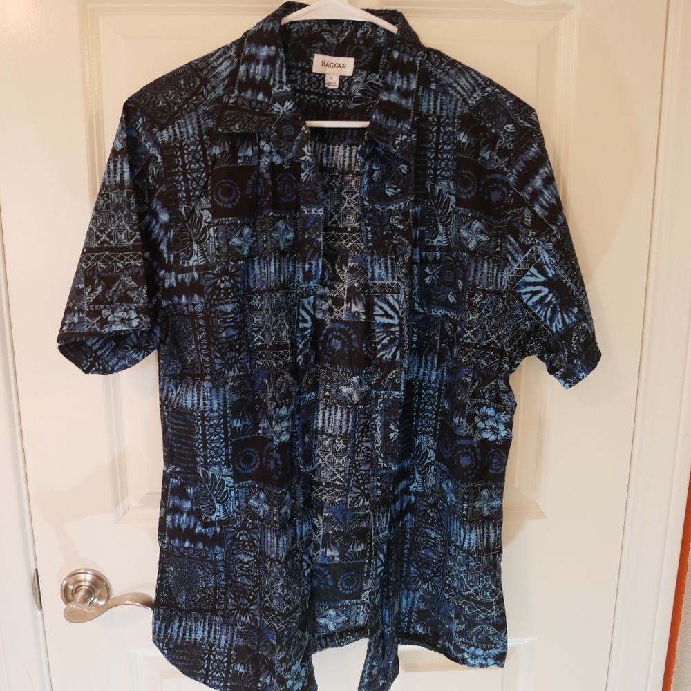 2 Shirts - Haggar Mens Floral Button Down and Voyage Mens Button Down (2-Pack)~